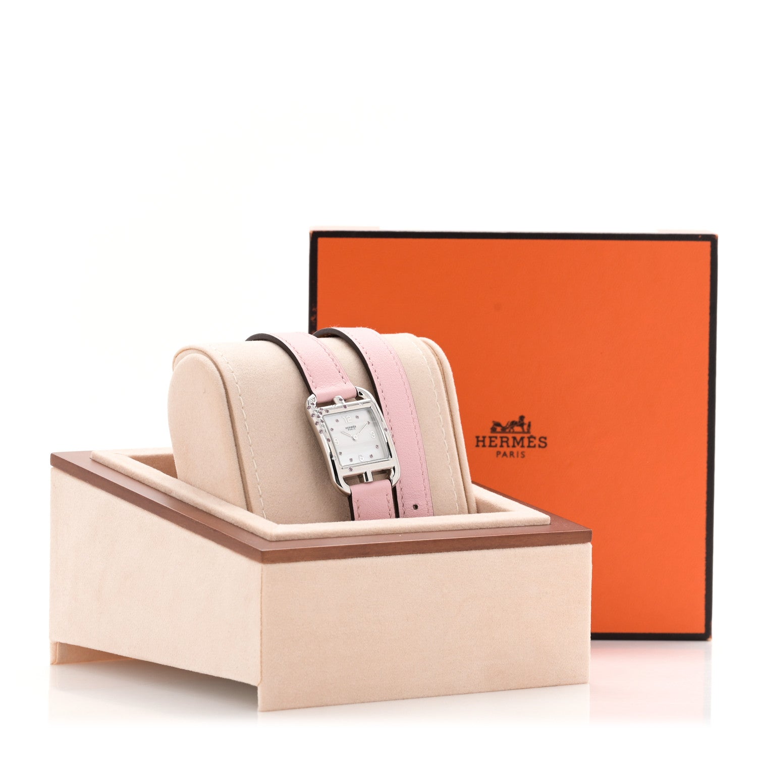 Hermes Stainless Steel Swift Diamond Pink Sapphire Mother of Pearl 23mm Cape Cod Double Tour Quartz Watch Rose Sakura 5 of 5