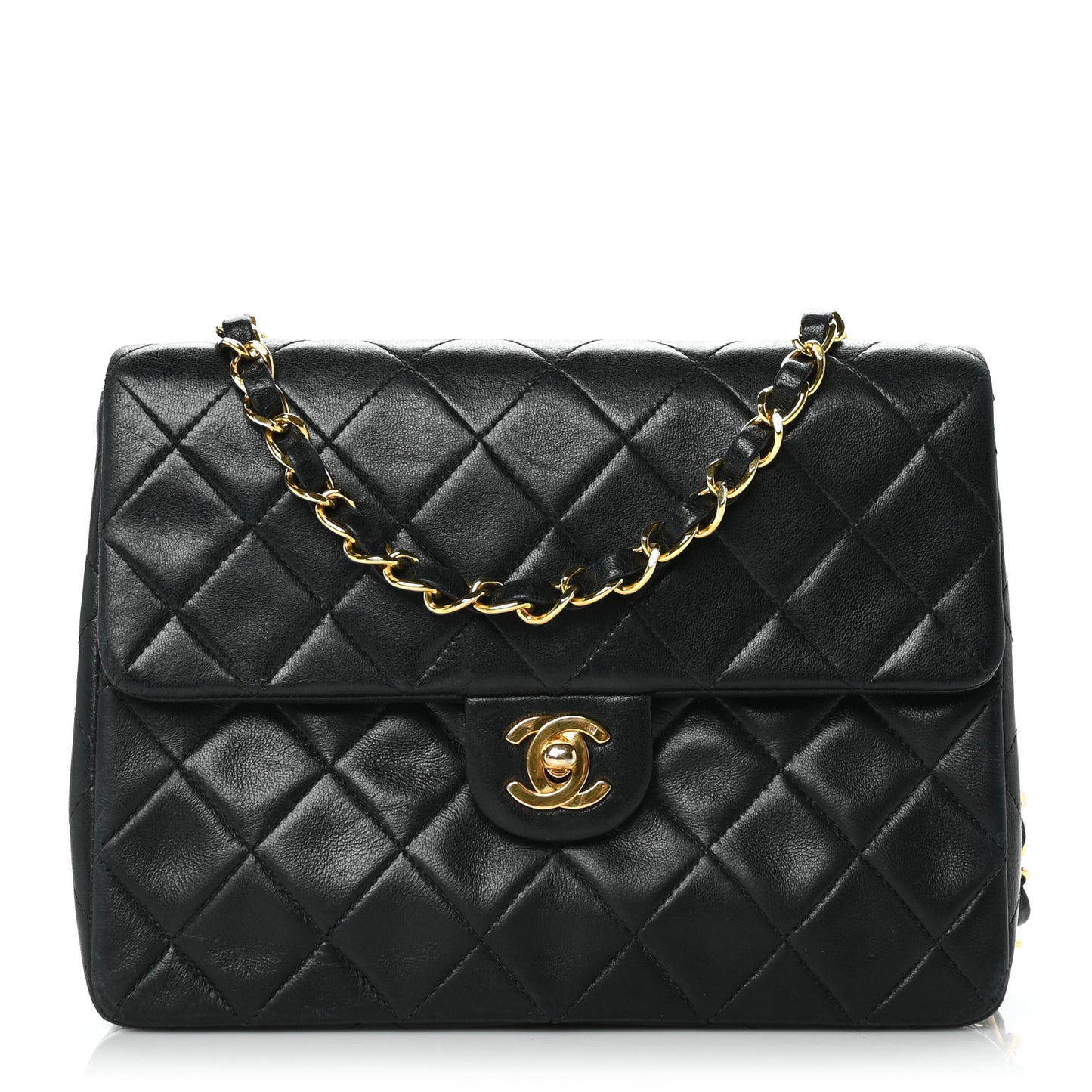 Lambskin Quilted Mini Square Flap Bag Black