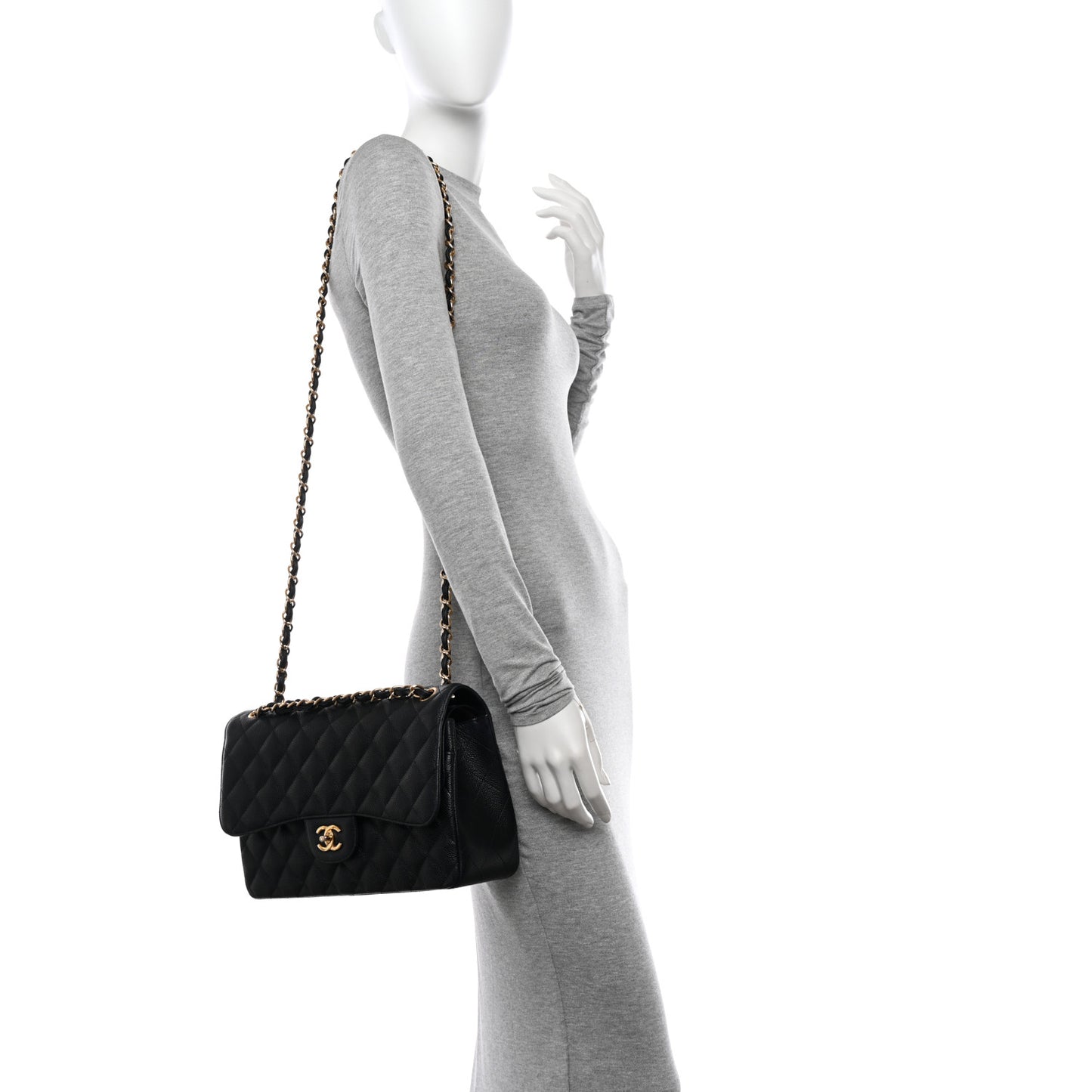 Caviar Quilted Jumbo Double Flap Black
