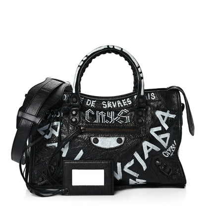 Balenciaga Agneau Classic Hardware Graffiti All Over S City Black 1 of 8