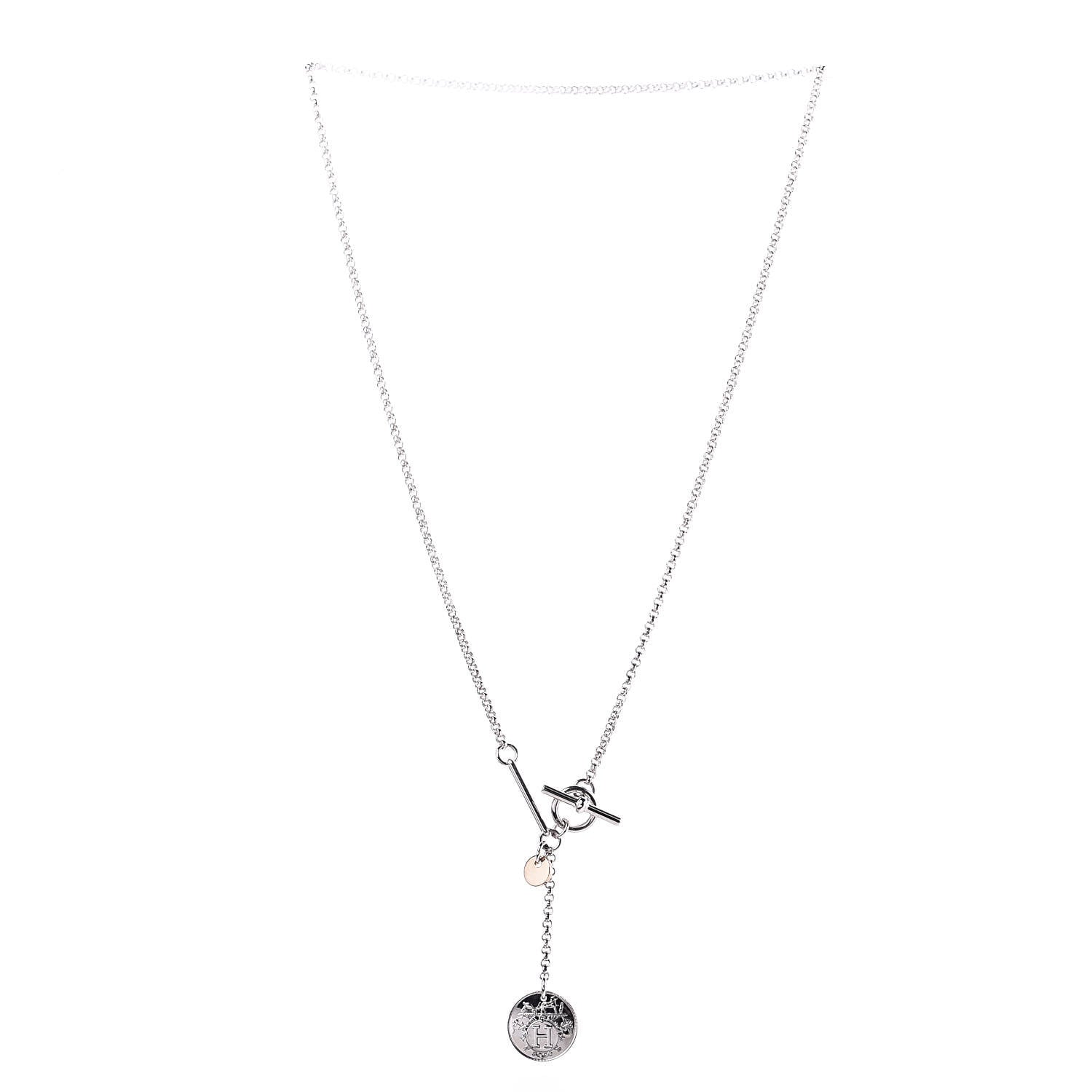 Hermes Sterling Silver 18K Rose Gold PM Ex-Libris Pendant Necklace 3 of 7