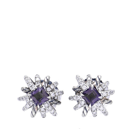 David Yurman Sterling Silver Diamond Amethyst 12mm Starburst Earrings 1 of 5