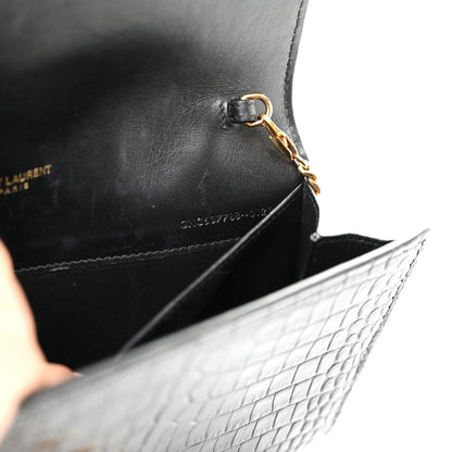 Saint Laurent Calfskin Crocodile Embossed Monogram Uptown Chain Wallet Black 10 of 10