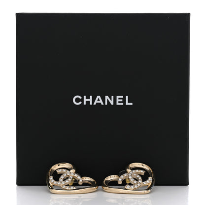 Chanel Metal Crystal CC Logo Open Heart Earrings Gold 5 of 5