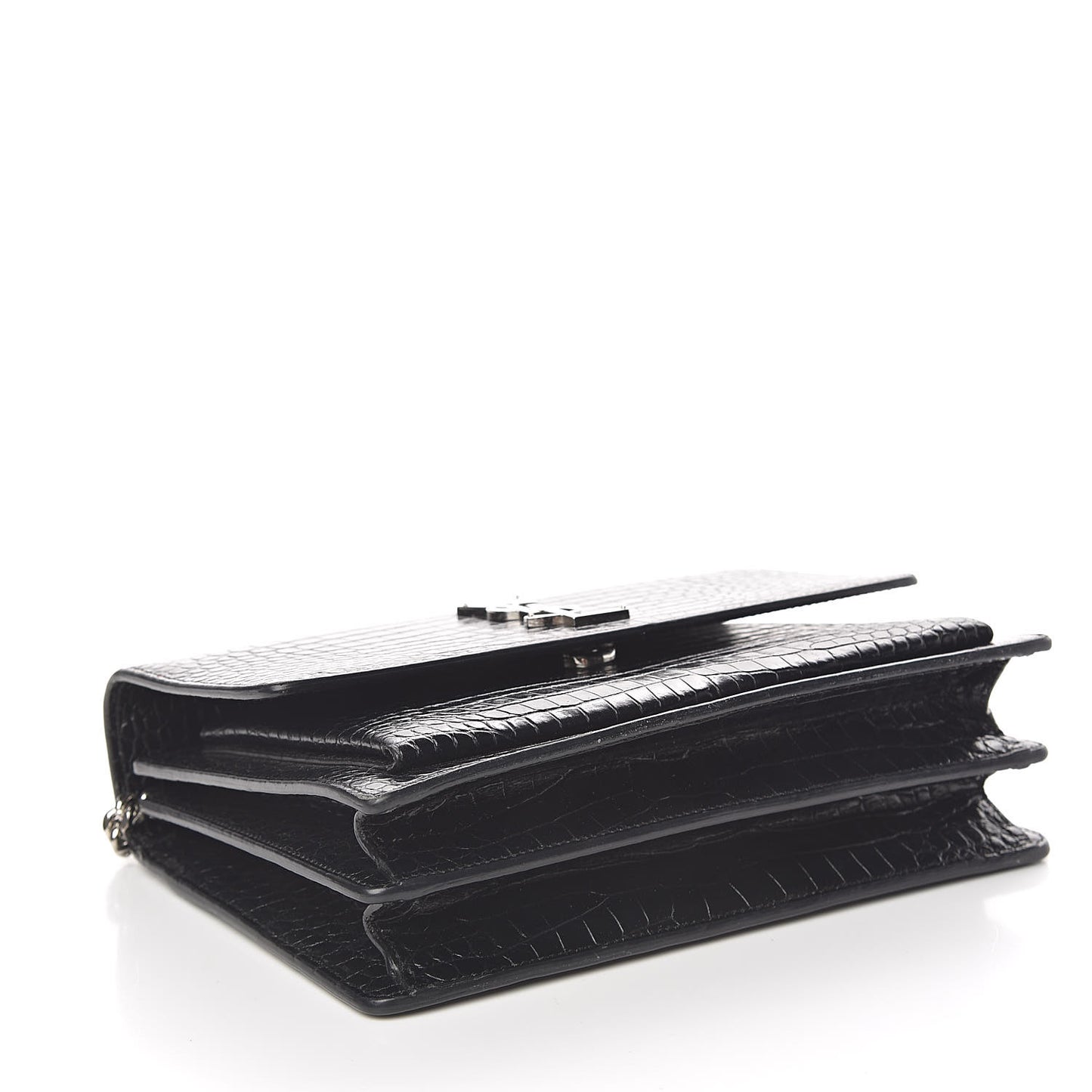 Calfskin Crocodile Embossed Medium Monogram Sunset Black