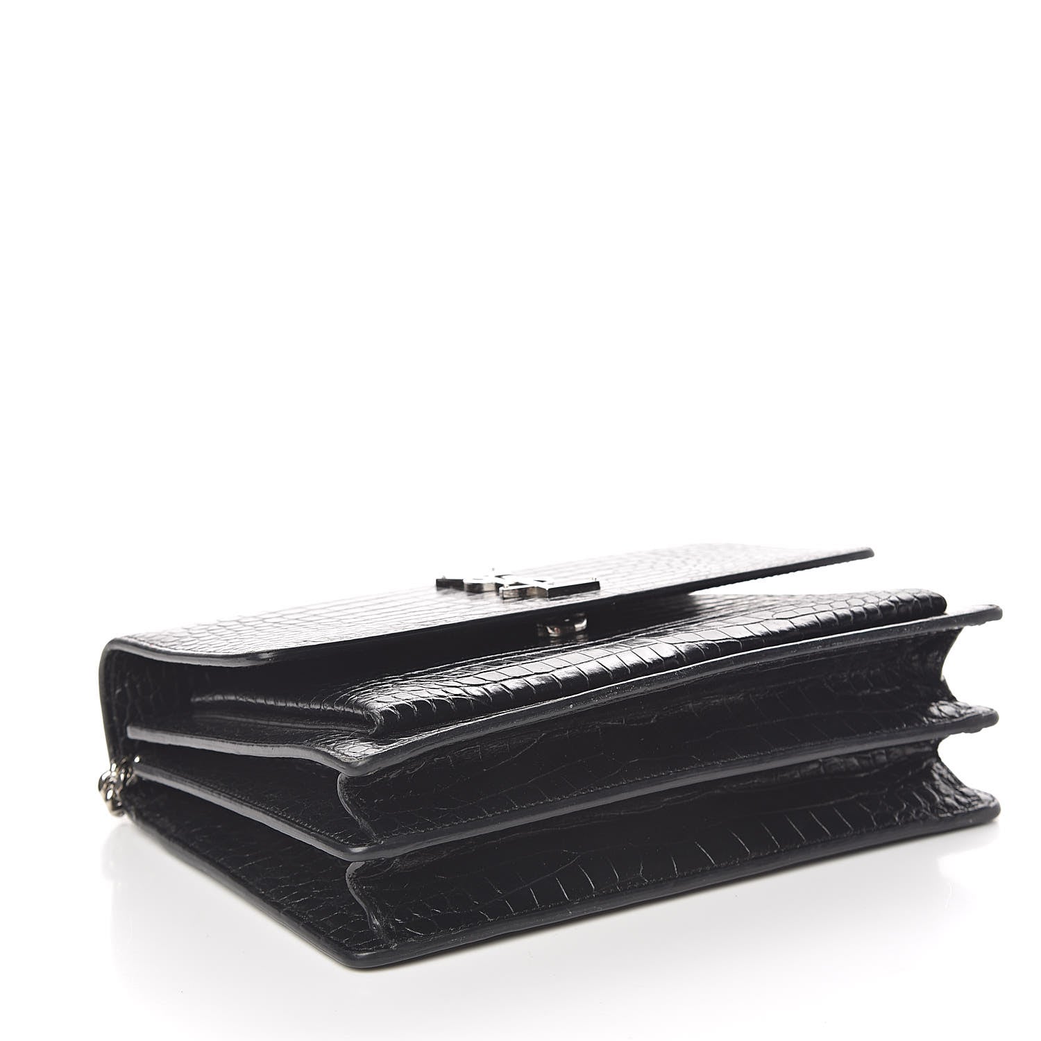 Saint Laurent Calfskin Crocodile Embossed Medium Monogram Sunset Black 4 of 11