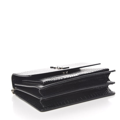 Saint Laurent Calfskin Crocodile Embossed Medium Monogram Sunset Black 4 of 11