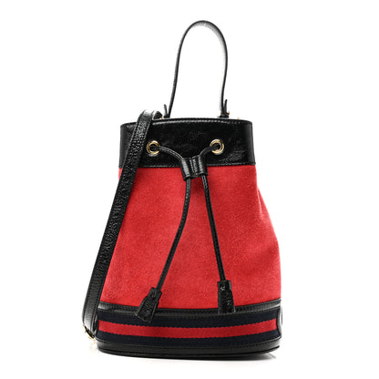 Gucci Suede Patent Web Small Ophidia Bucket Bag Hibiscus Red Black 1 of 10