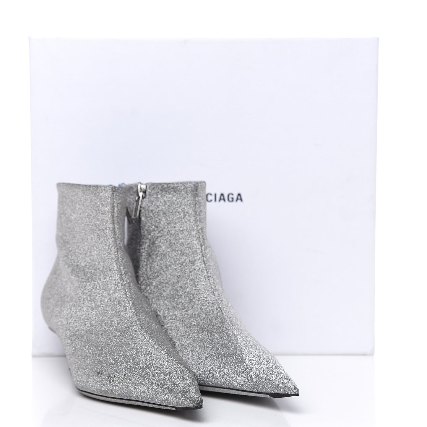 Calfskin Glitter Short 40mm Extreme Pointed Toe Knife Booties 36 Silver Hardware