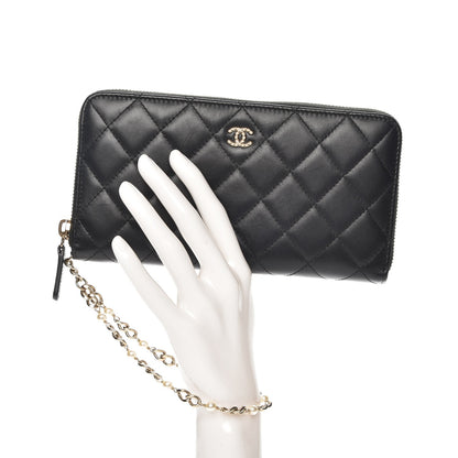 Chanel Lambskin Quilted Pearl Chain Wrist Wallet Black 2 of 9