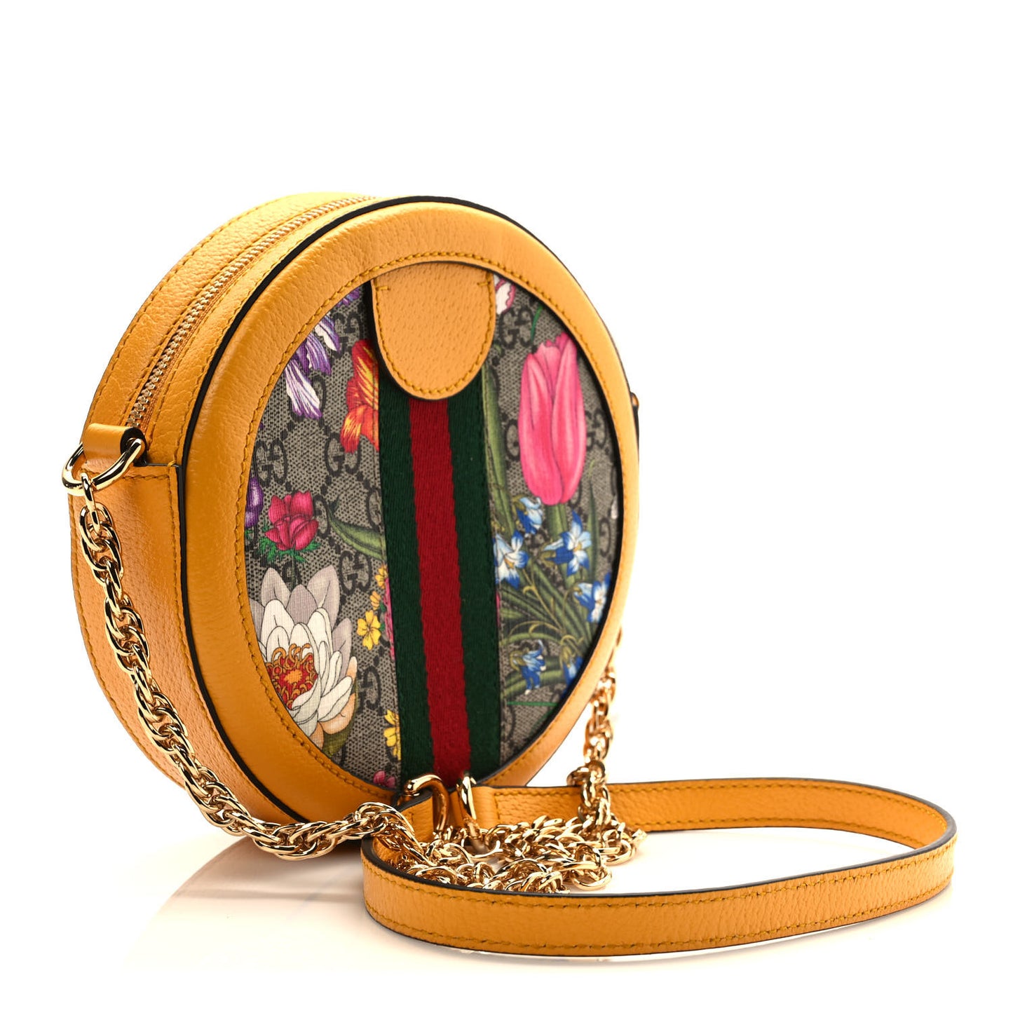 GG Supreme Monogram Flora Web Mini Ophidia Round Shoulder Bag Beige Multicolor Crop