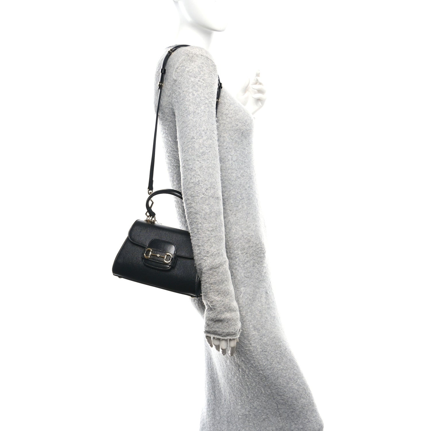 Gucci Glazed Textured Calfskin Mini Horsebit 1955 Top Handle Flap Bag Black 2 of 10
