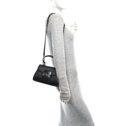 Gucci Glazed Textured Calfskin Mini Horsebit 1955 Top Handle Flap Bag Black 2 of 10