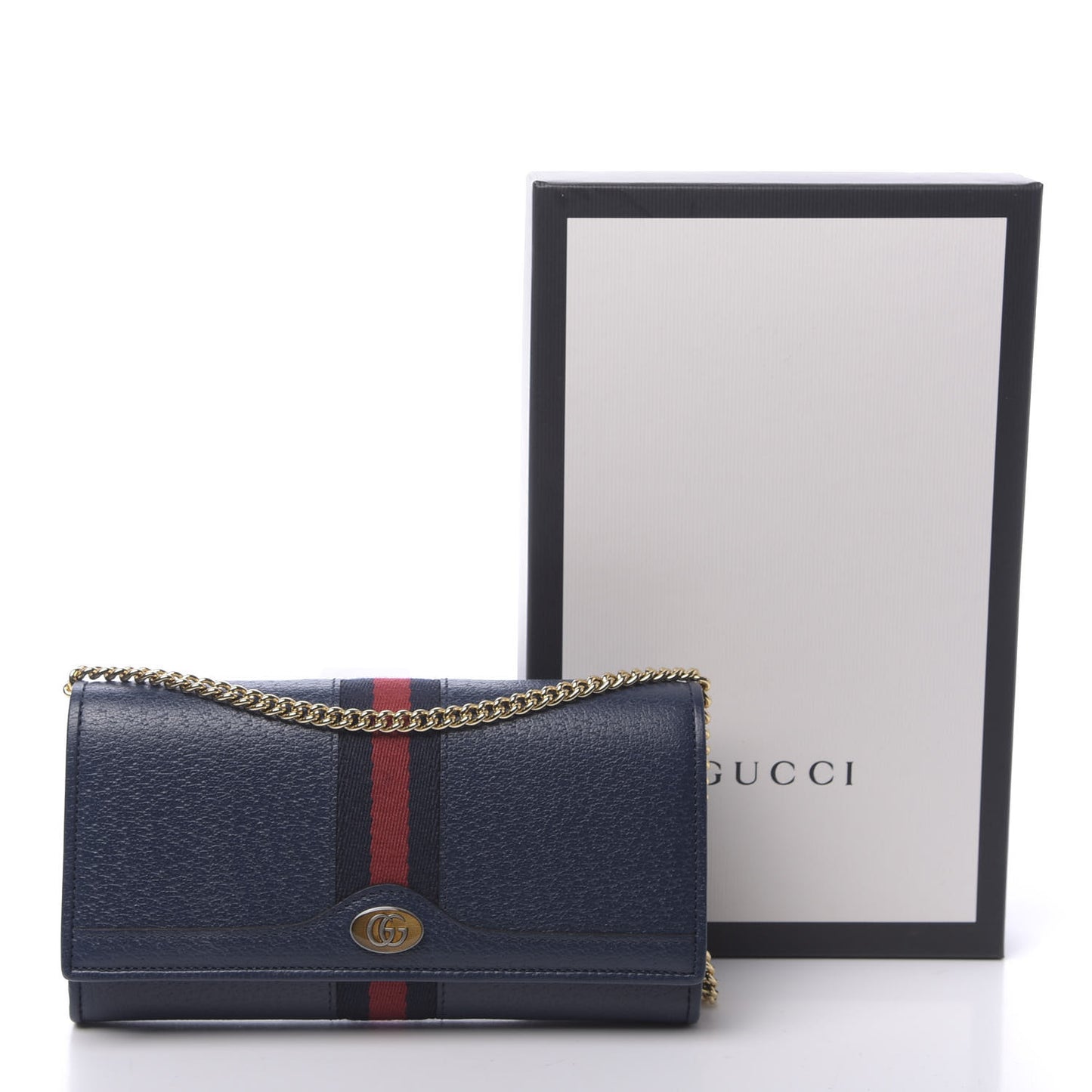 Textured Calfskin Web Ophidia Wallet On Chain Blue Agata