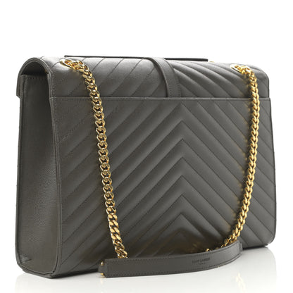 Saint Laurent Grain De Poudre Matelasse Chevron Large Monogram Satchel Earth 2 of 13