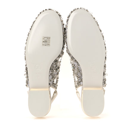 Chanel Satin Crystal Lambskin Grossgrain Bow CC Slingback Flats 39 White Black 7 of 11