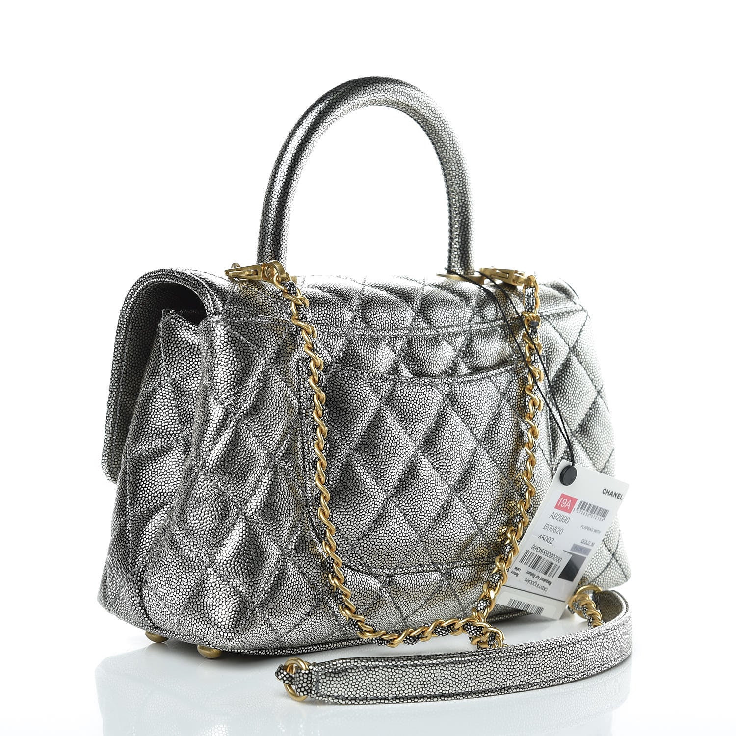 Chanel Metallic Caviar Quilted Mini Coco Handle Flap Silver 3 of 10