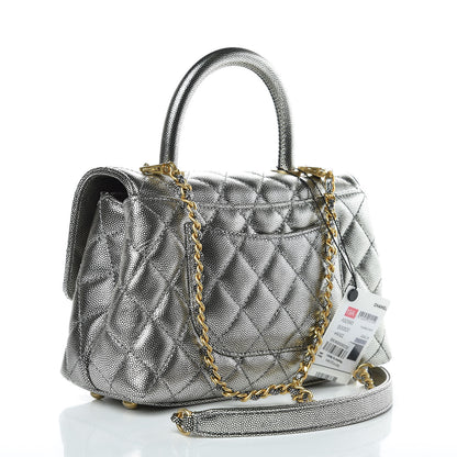 Chanel Metallic Caviar Quilted Mini Coco Handle Flap Silver 3 of 10