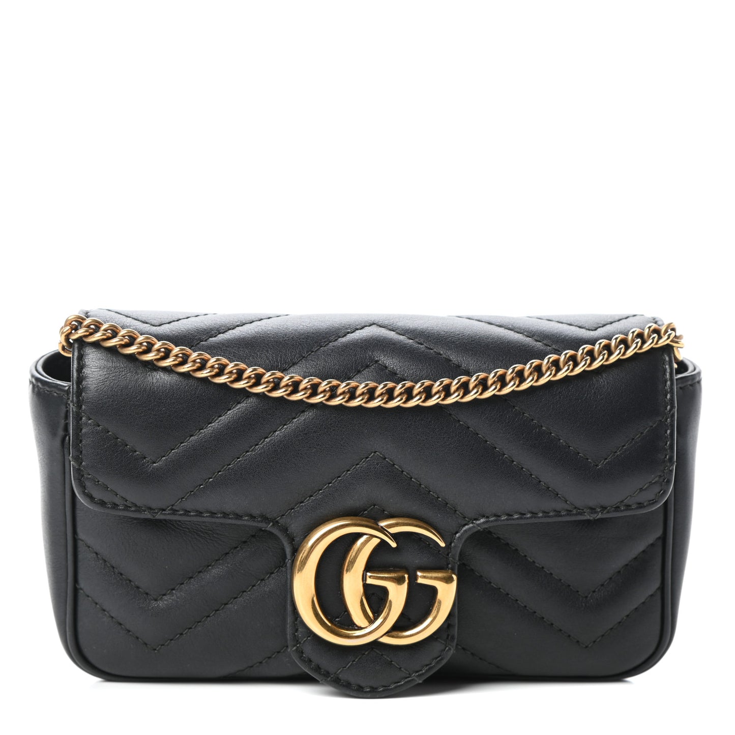 Calfskin Matelasse Super Mini GG Marmont Shoulder Bag Black