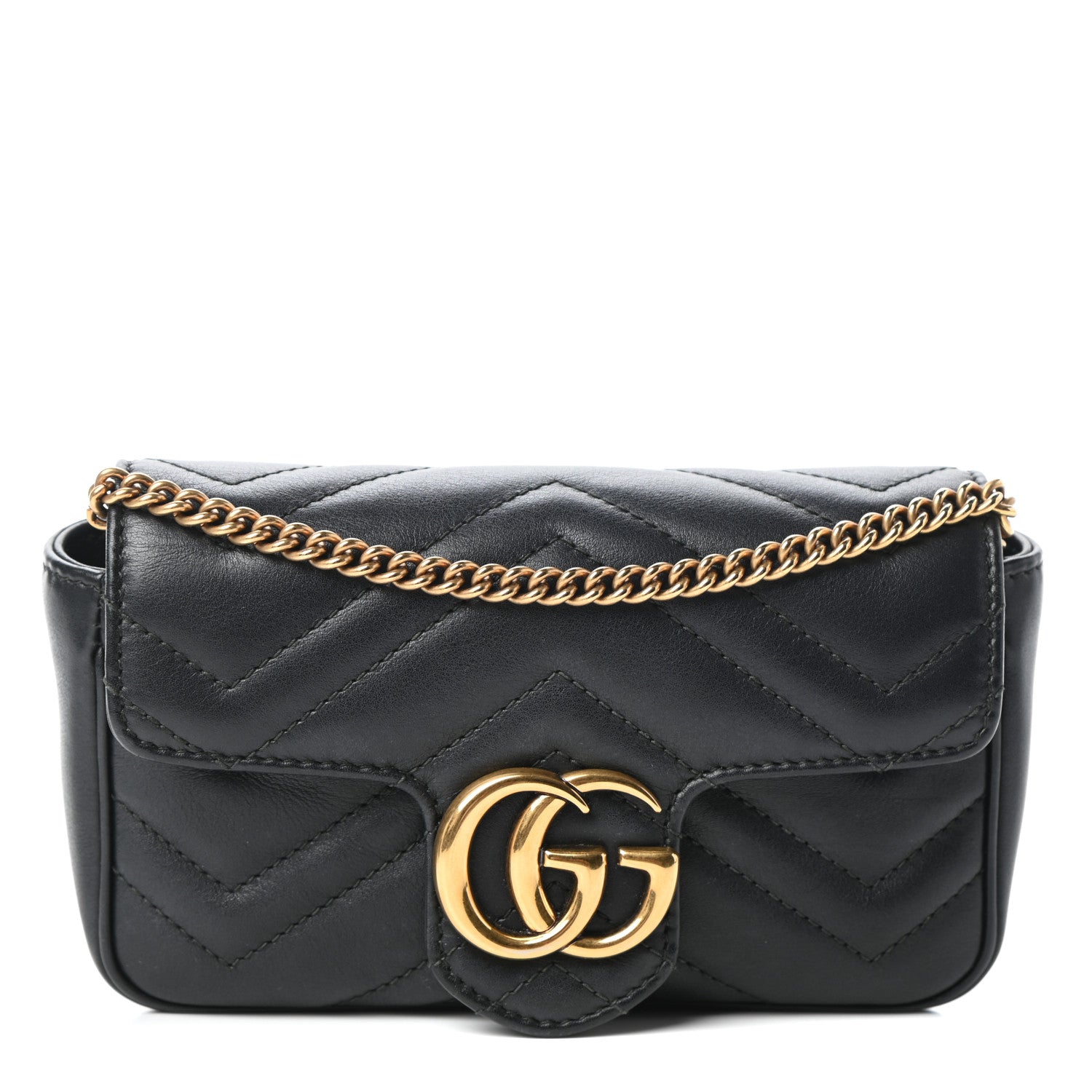 Gucci Calfskin Matelasse Super Mini GG Marmont Shoulder Bag Black 1 of 9
