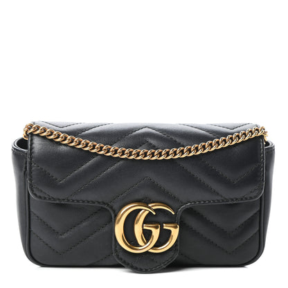 Gucci Calfskin Matelasse Super Mini GG Marmont Shoulder Bag Black 1 of 9