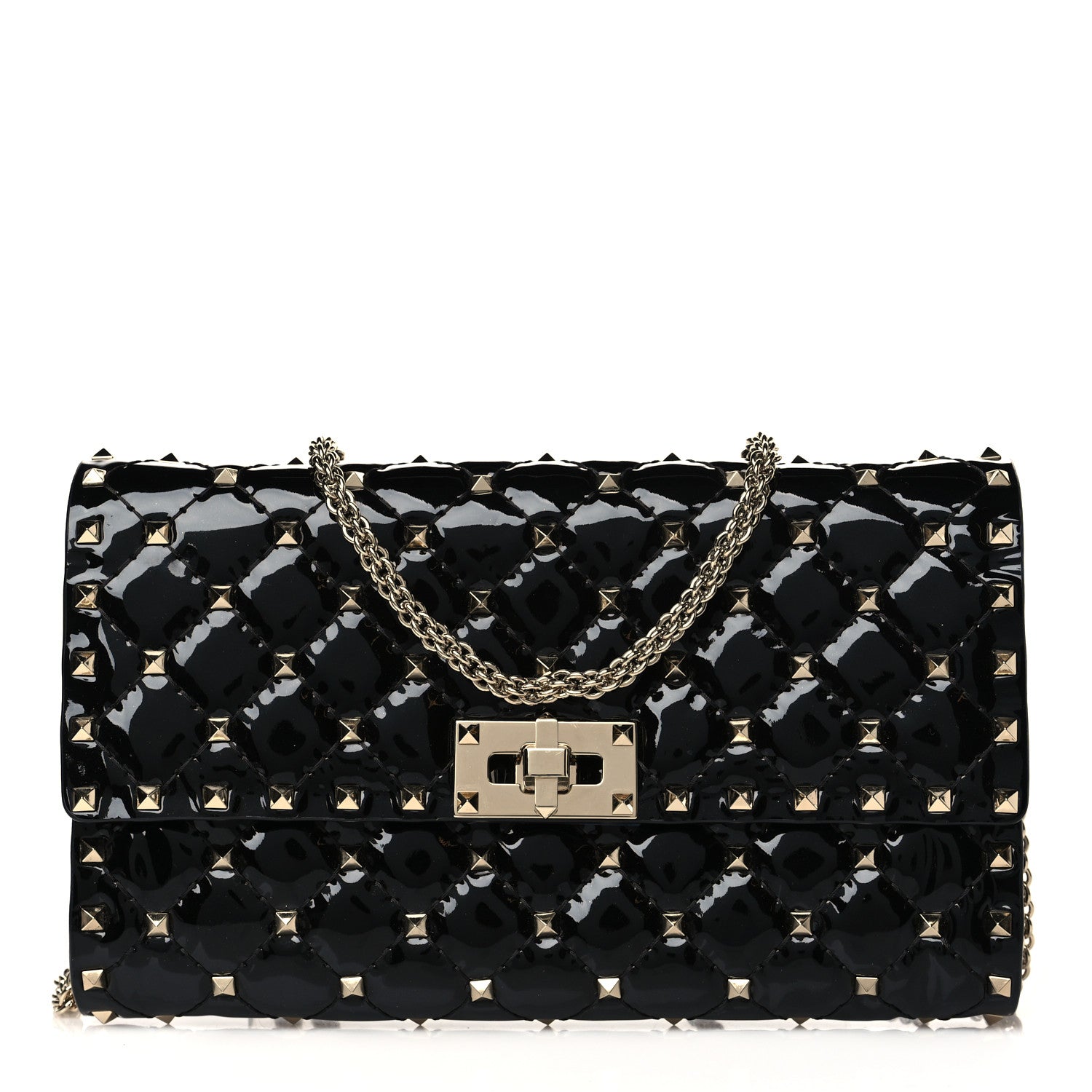 Valentino Garavani Patent Rockstud Spike Wallet on Chain Black 1 of 9