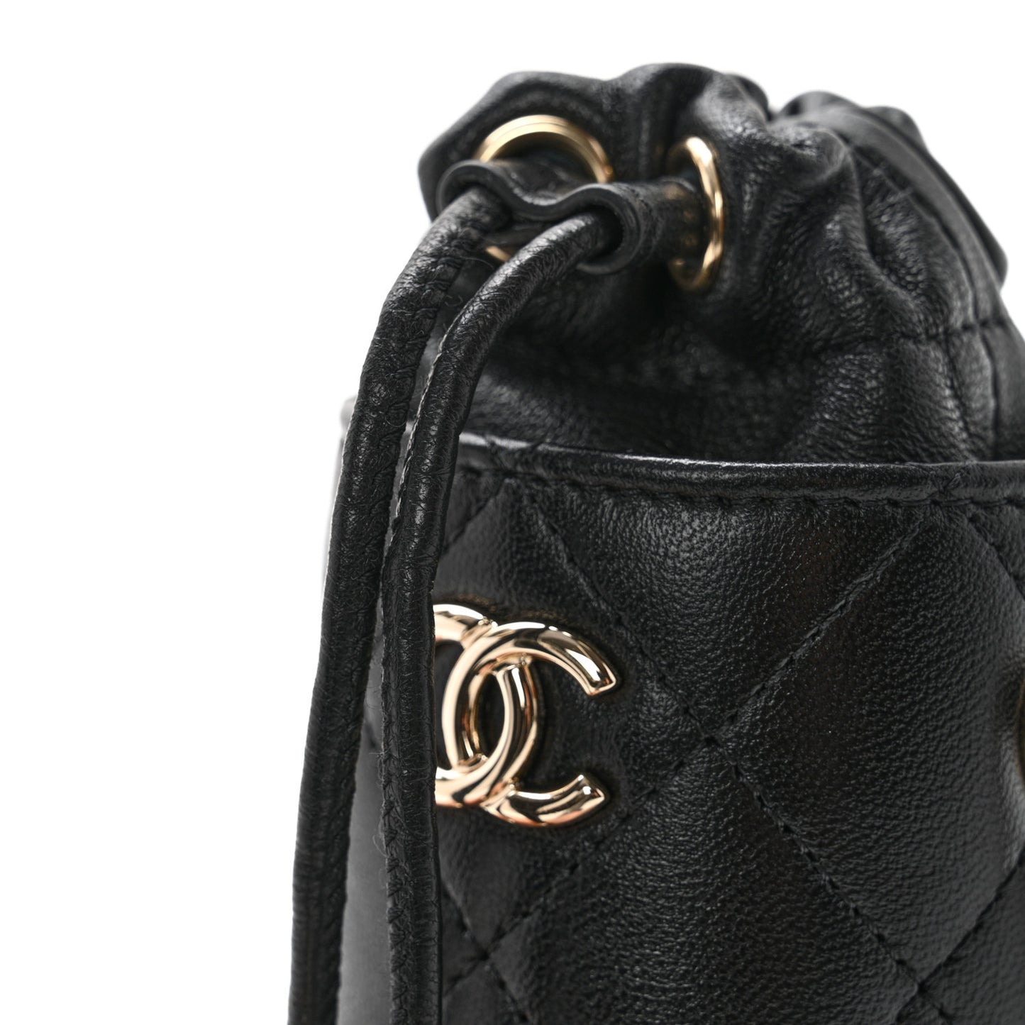 Lambskin Quilted Mini Bucket Bag With Chain Black