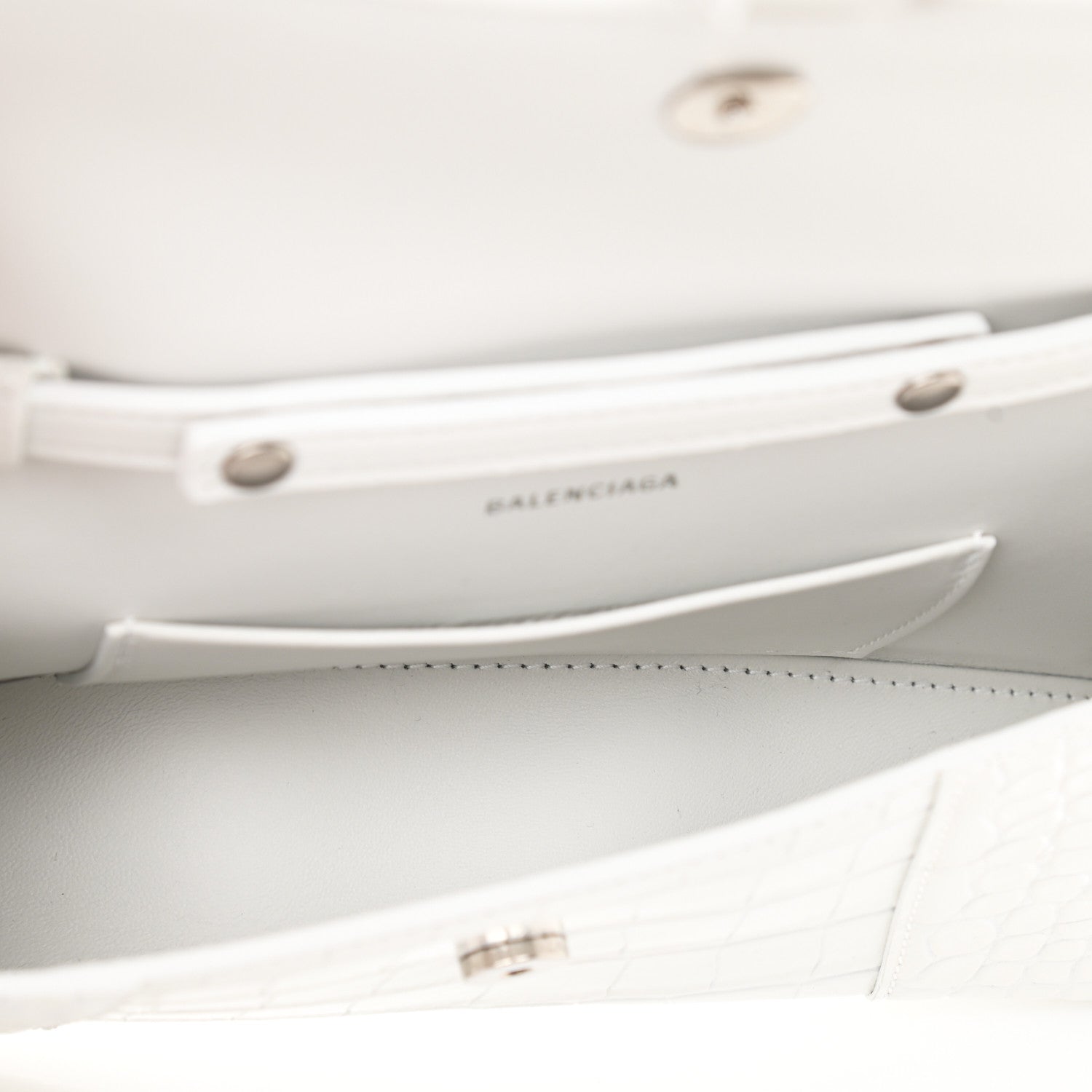 Balenciaga Shiny Calfskin Crocodile Embossed Small Hourglass Evening Chain Bag White 4 of 9