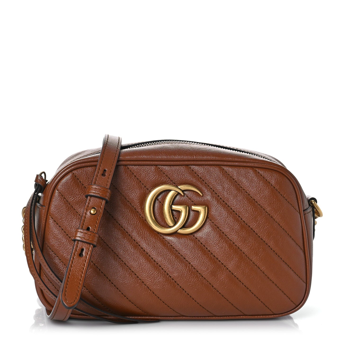 Glazed Calfskin Matelasse Diagonal Small GG Marmont Chain Shoulder Bag Cuir