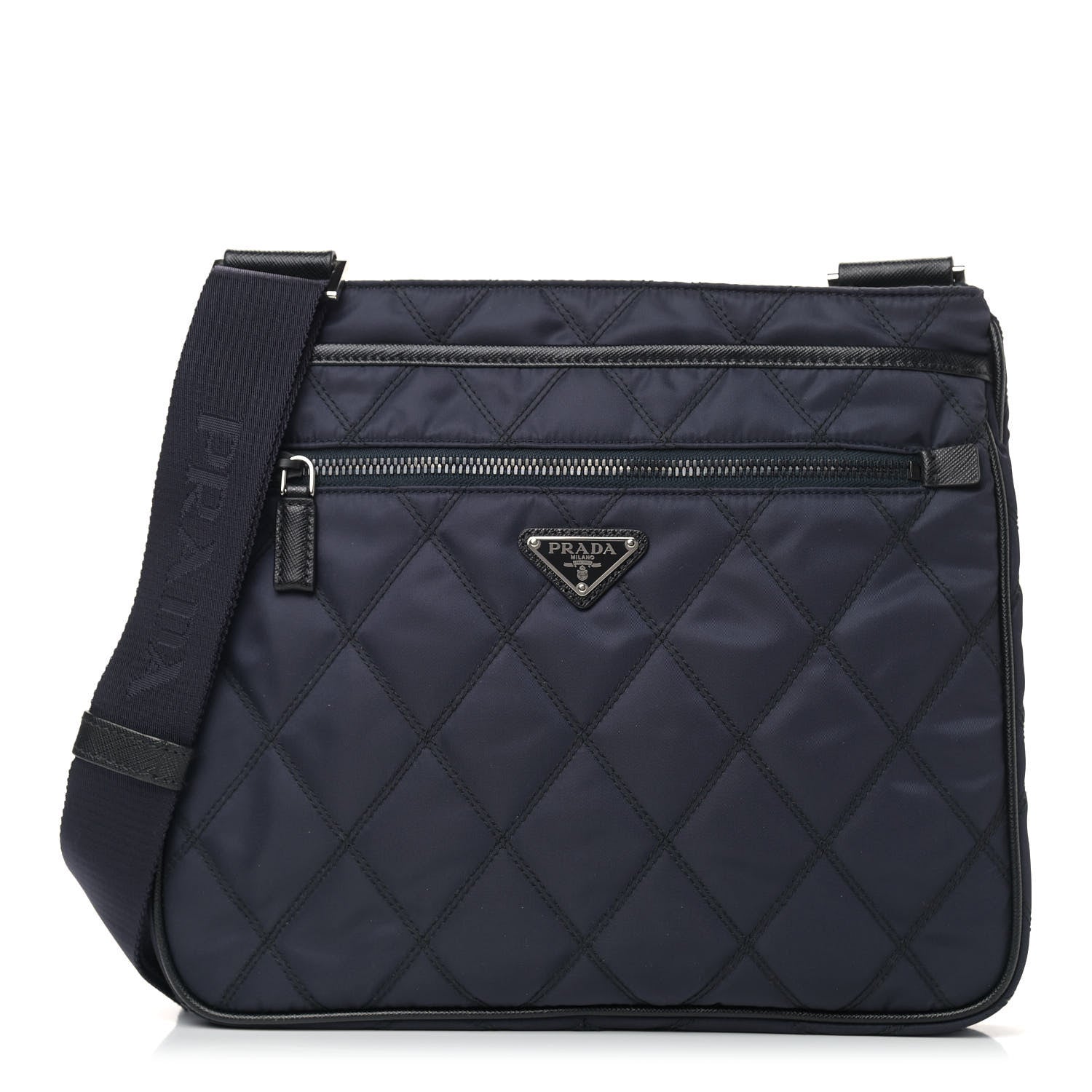 Prada Nylon Tessuto Impuntu Quilted Shoulder Bag Blue Black 1 of 10