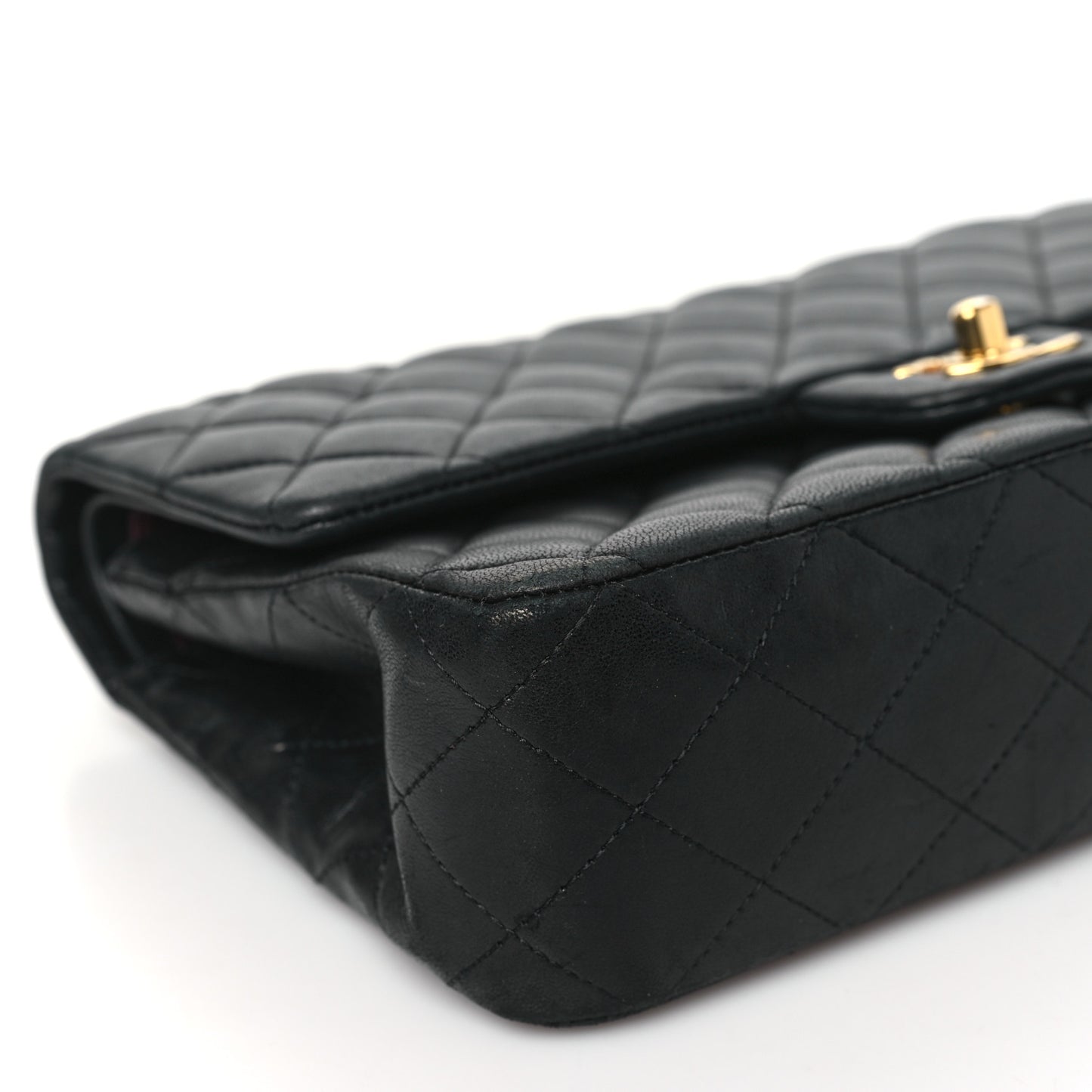 Lambskin Quilted Medium Double Flap Black