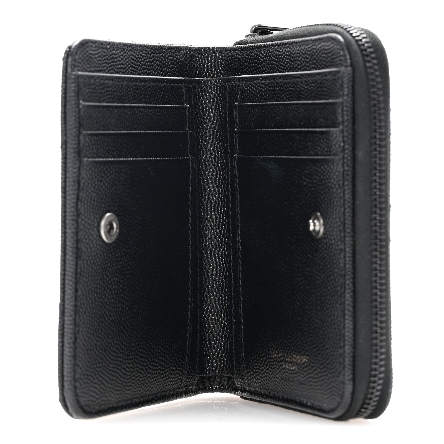 Saint Laurent Grain De Poudre Matelasse Chevron Monogram Monochrome Compact Zip Around Wallet Black 5 of 9