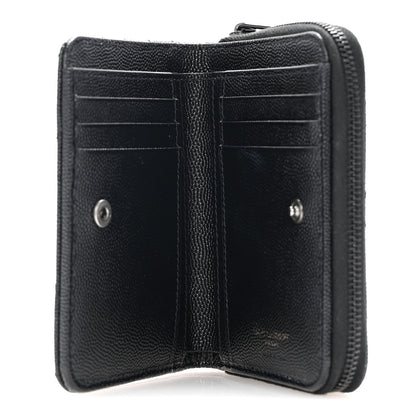 Saint Laurent Grain De Poudre Matelasse Chevron Monogram Monochrome Compact Zip Around Wallet Black 5 of 9