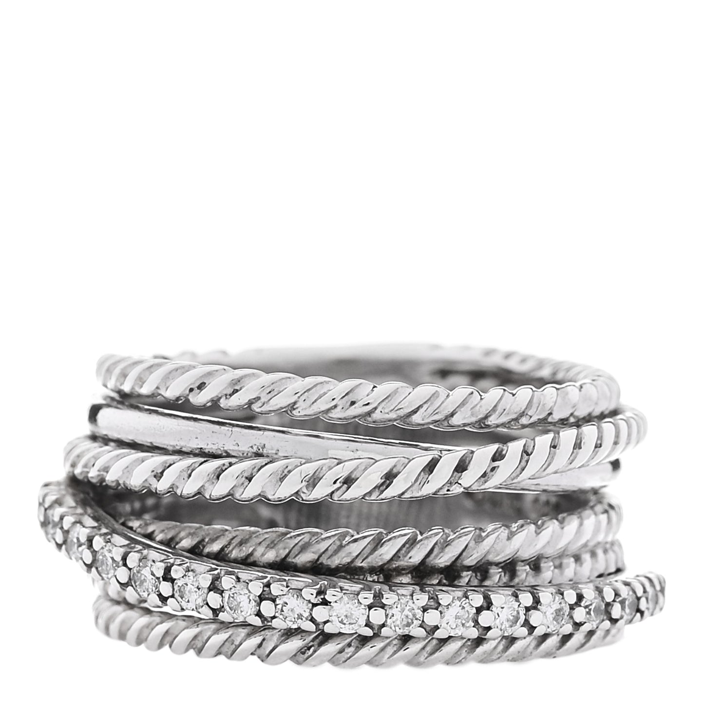 Sterling Silver Diamond 12mm Wide Crossover Cable Ring 50 5.5