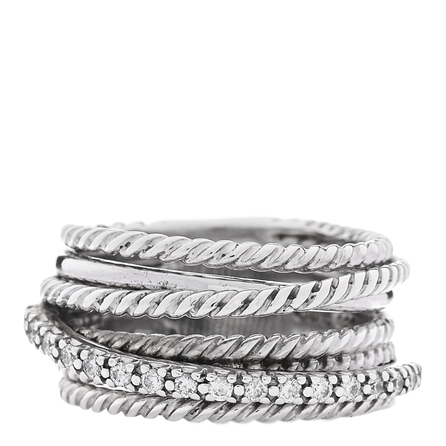 David Yurman Sterling Silver Diamond 12mm Wide Crossover Cable Ring 50 5.5 1 of 4