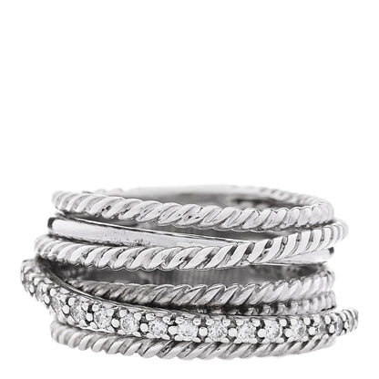 David Yurman Sterling Silver Diamond 12mm Wide Crossover Cable Ring 50 5.5 1 of 4