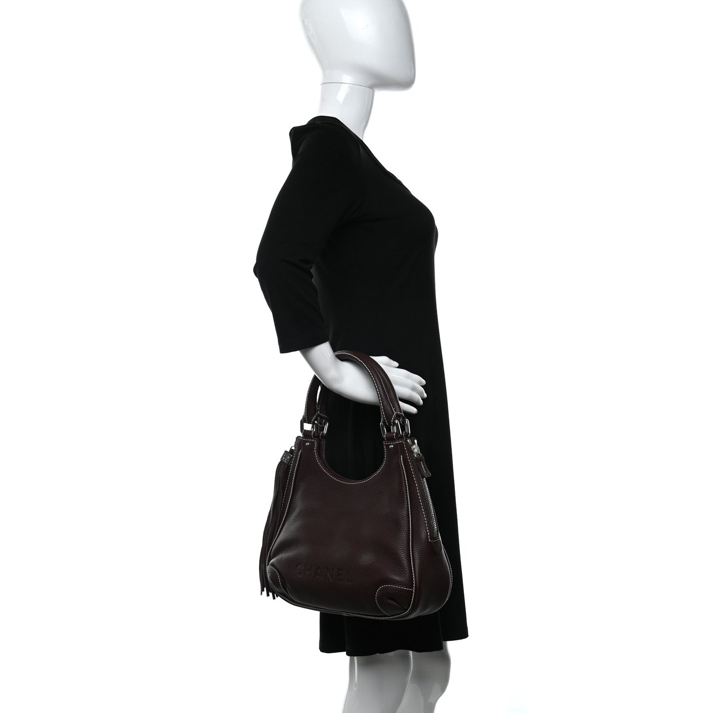 Grained Calfskin Tassel Hobo Dark Bordeaux