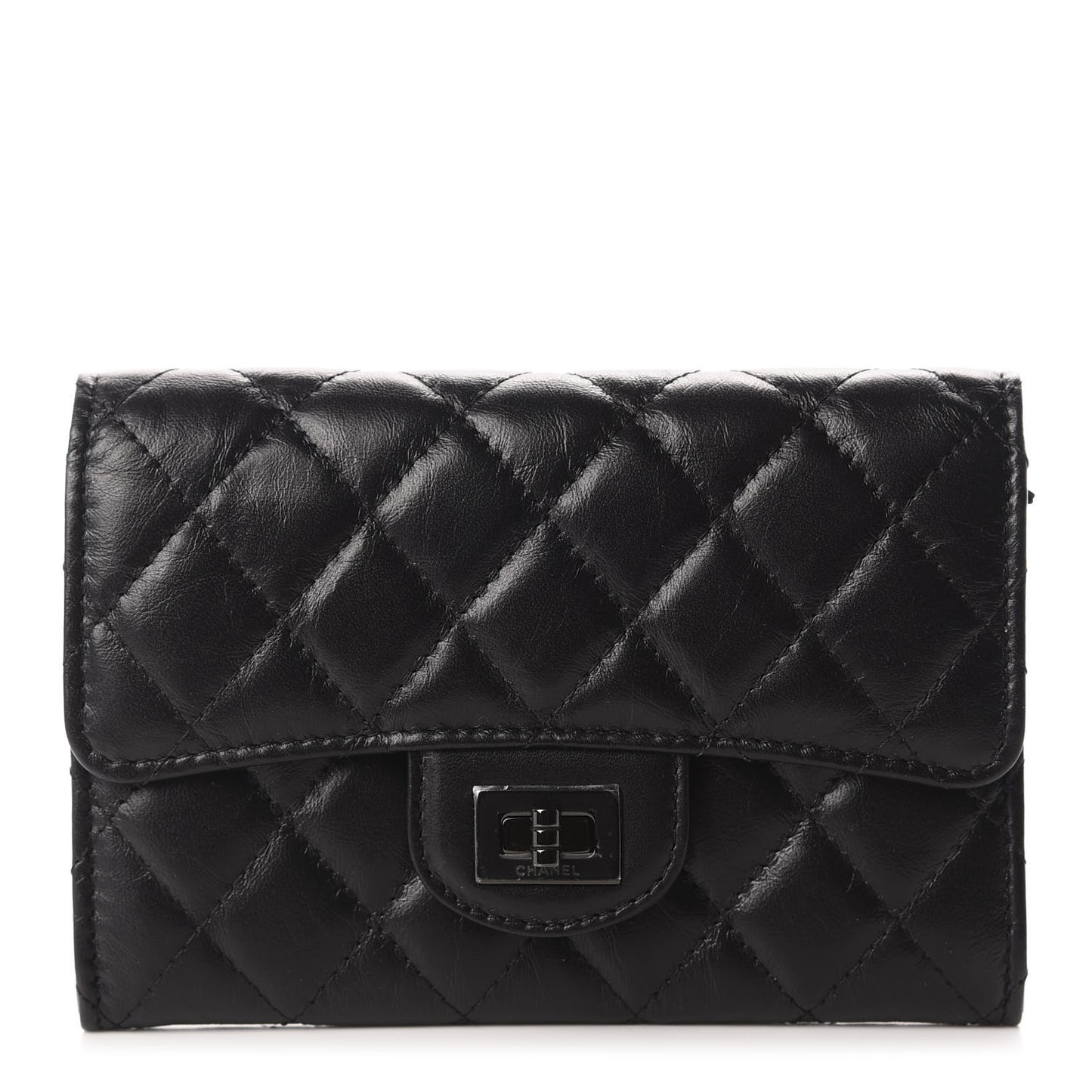 Aged Calfskin Quilted 2.55 Reissue Medium Flap Wallet So Black