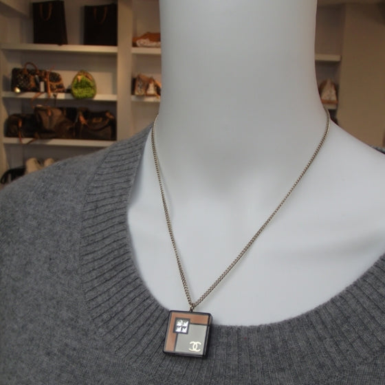 Chanel Resin Crystal Geometric Square Necklace 2 of 6