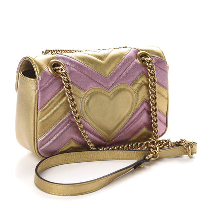Gucci Metallic Calfskin Matelasse Mini GG Marmont Shoulder Bag Gold Pink 4 of 11