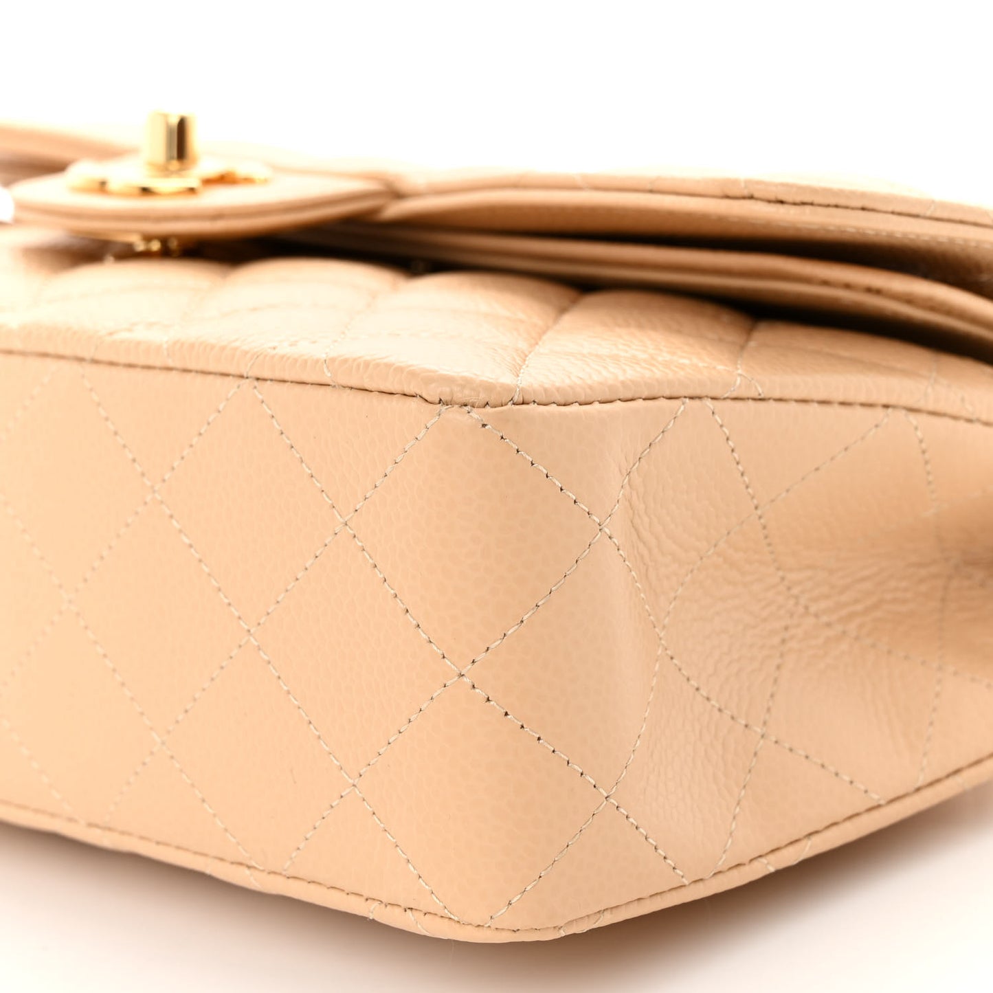 Caviar Quilted Small Double Flap Beige