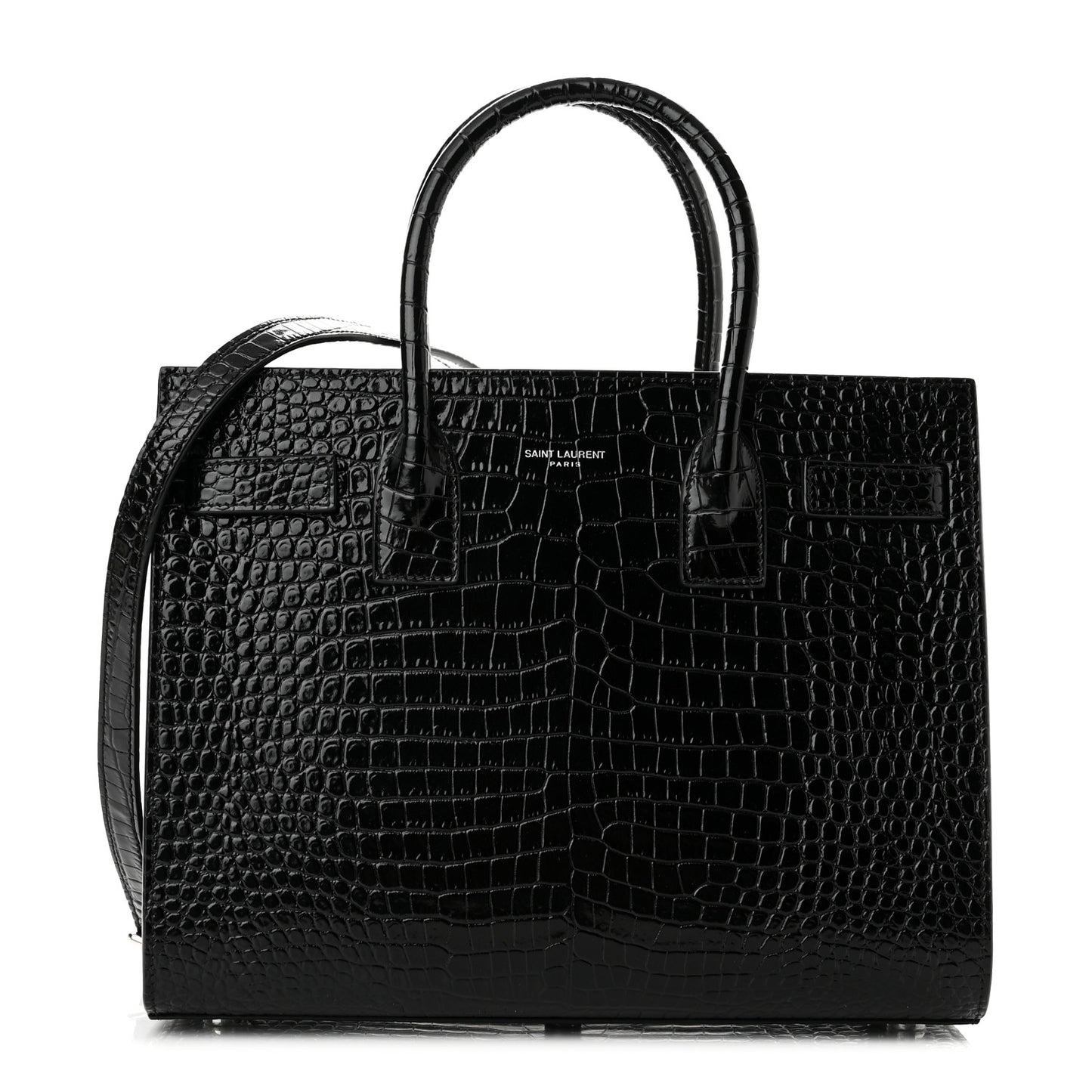 Calfskin Crocodile Embossed Small Sac de Jour Black
