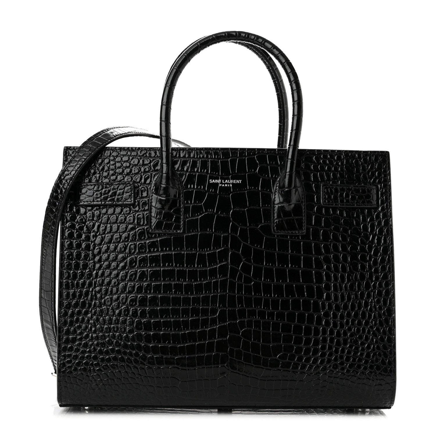 Saint Laurent Calfskin Crocodile Embossed Small Sac de Jour Black 2 of 9