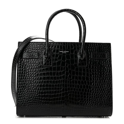 Saint Laurent Calfskin Crocodile Embossed Small Sac de Jour Black 2 of 9