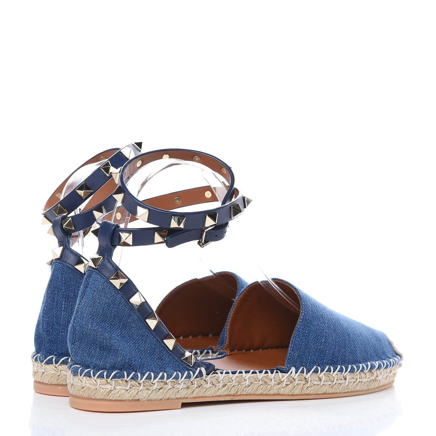 Denim Rockstud Ankle Wrap Espadrille 20mm Flats 37 Light Denim