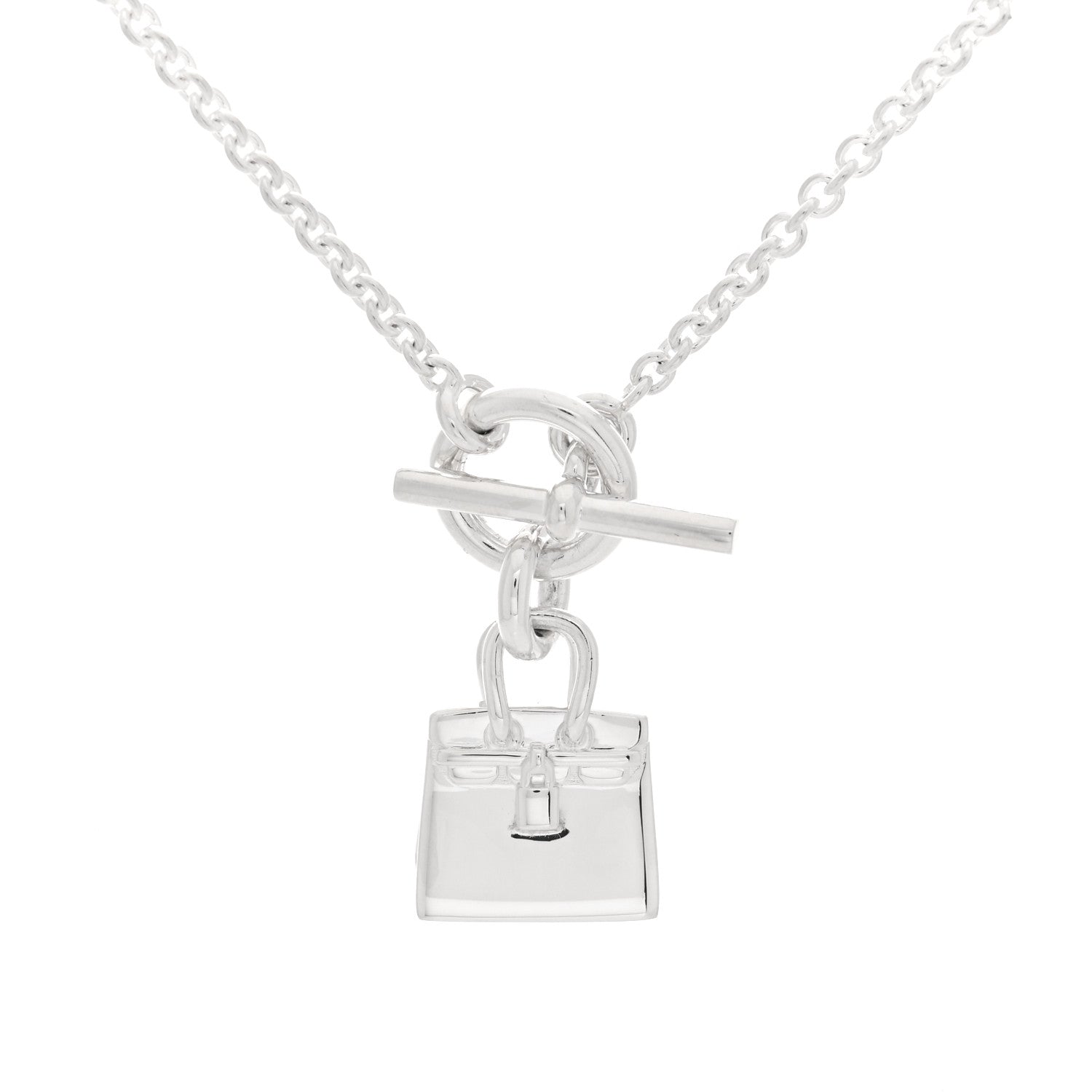 Hermes Sterling Silver Birkin Amulette Pendant Necklace 4 of 6