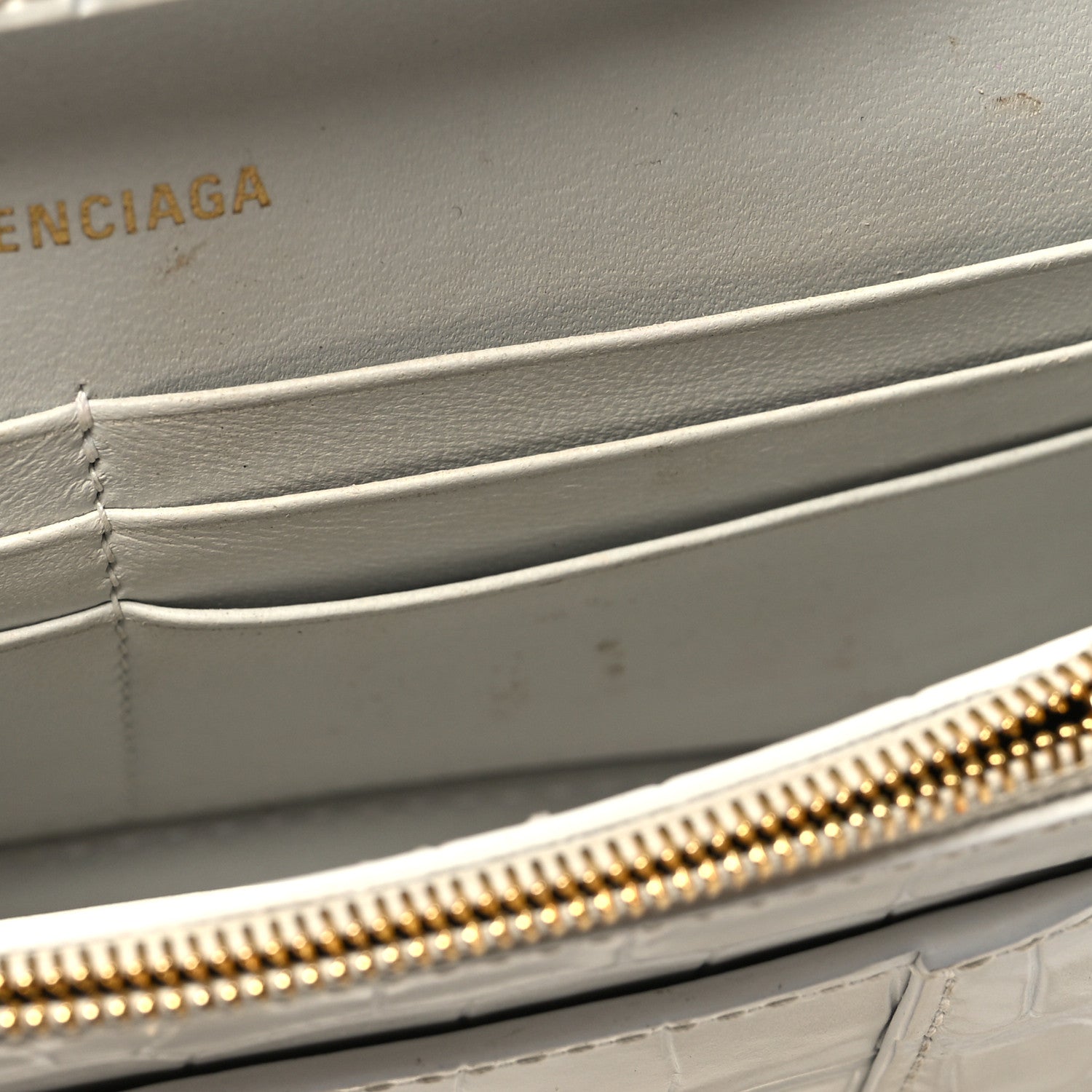 Balenciaga Shiny Calfskin Crocodile Embossed Hourglass Chain Bag White 11 of 12