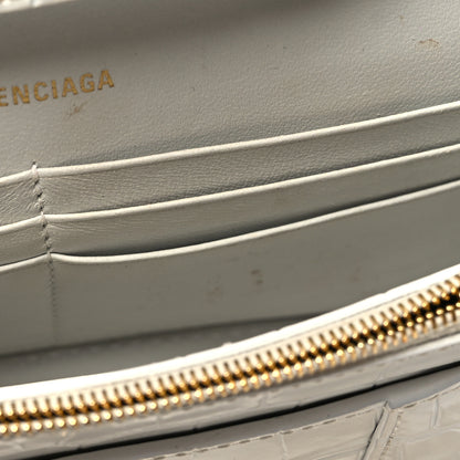 Balenciaga Shiny Calfskin Crocodile Embossed Hourglass Chain Bag White 11 of 12