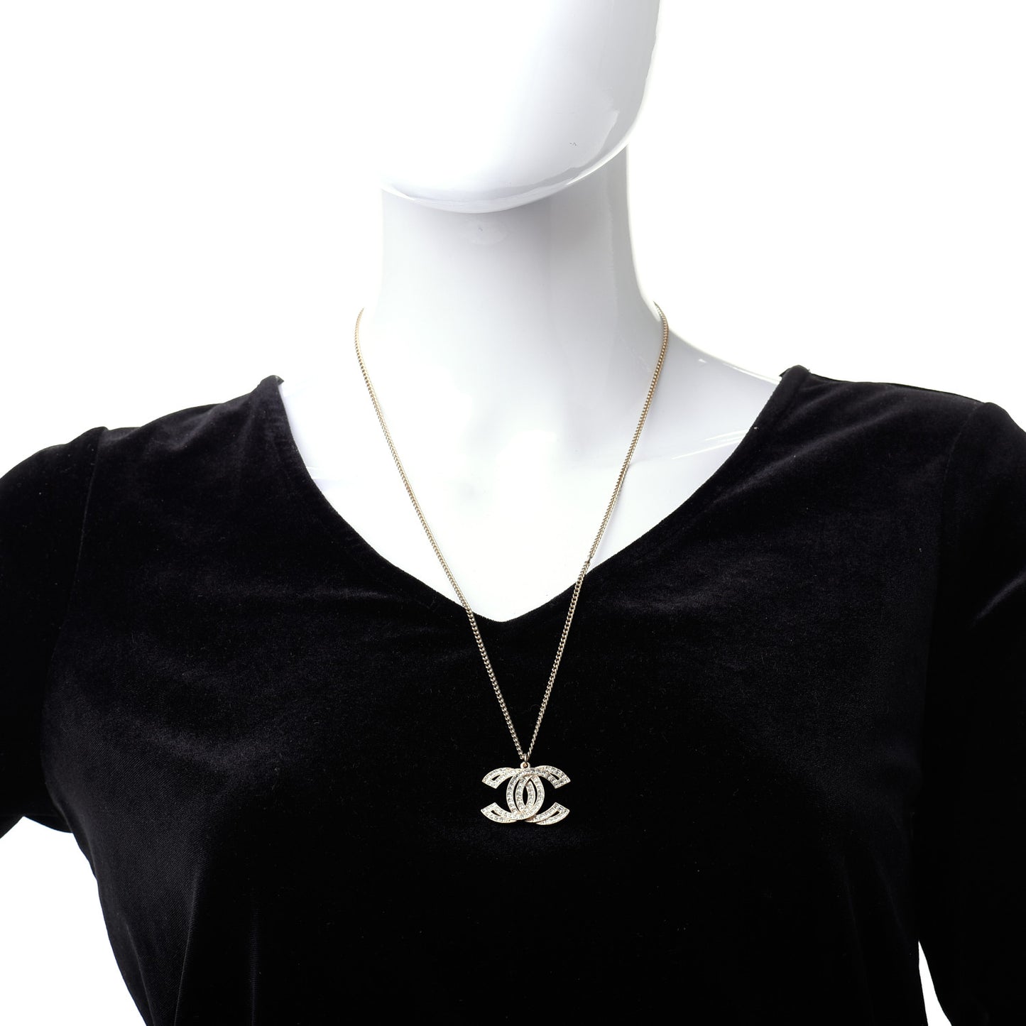 Metal Crystal Baguette CC Pendant Necklace Gold