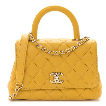 Chanel Caviar Quilted Extra Mini Coco Handle Flap Yellow 1 of 11
